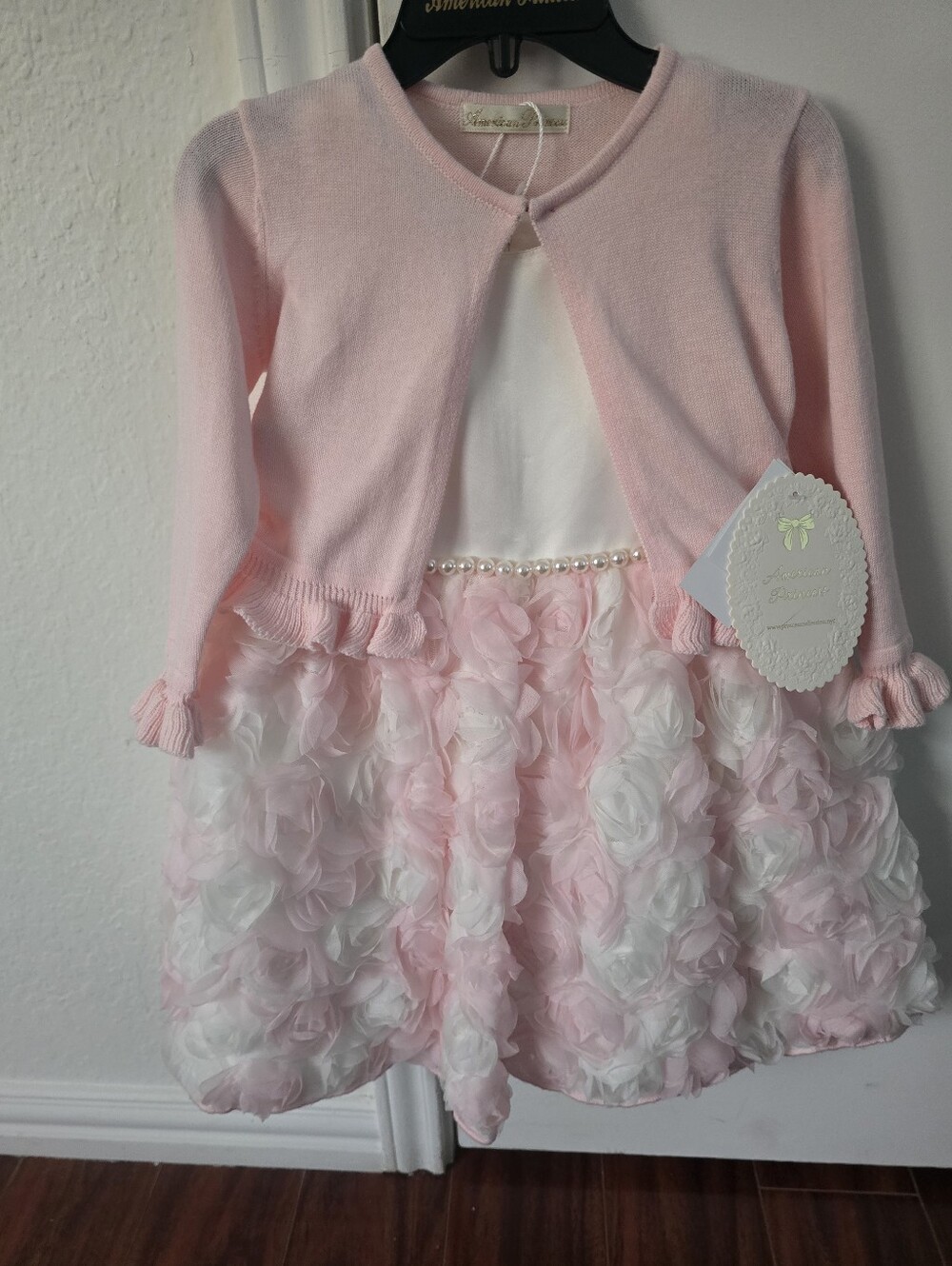 American Princess Pink and White Rosette Dress with Pink Cardigan Size 3T